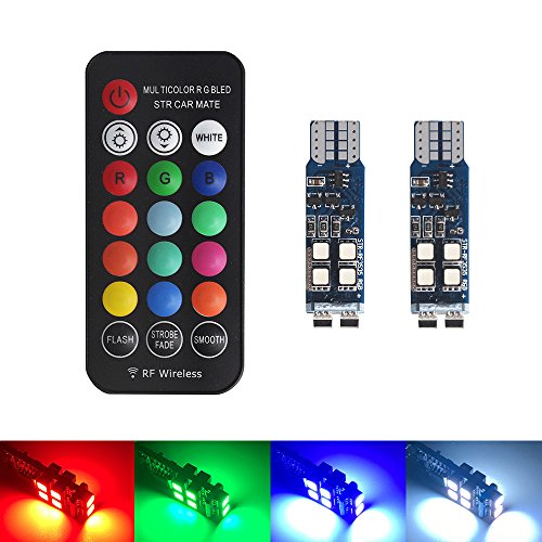 XINFOK T10 W5W 10 led RGB led bulbs Car led interior Clearance Lights T10 Side Bulb 194 168 RF Remote Control Indicator Dome Reading License plate Lights Lamps