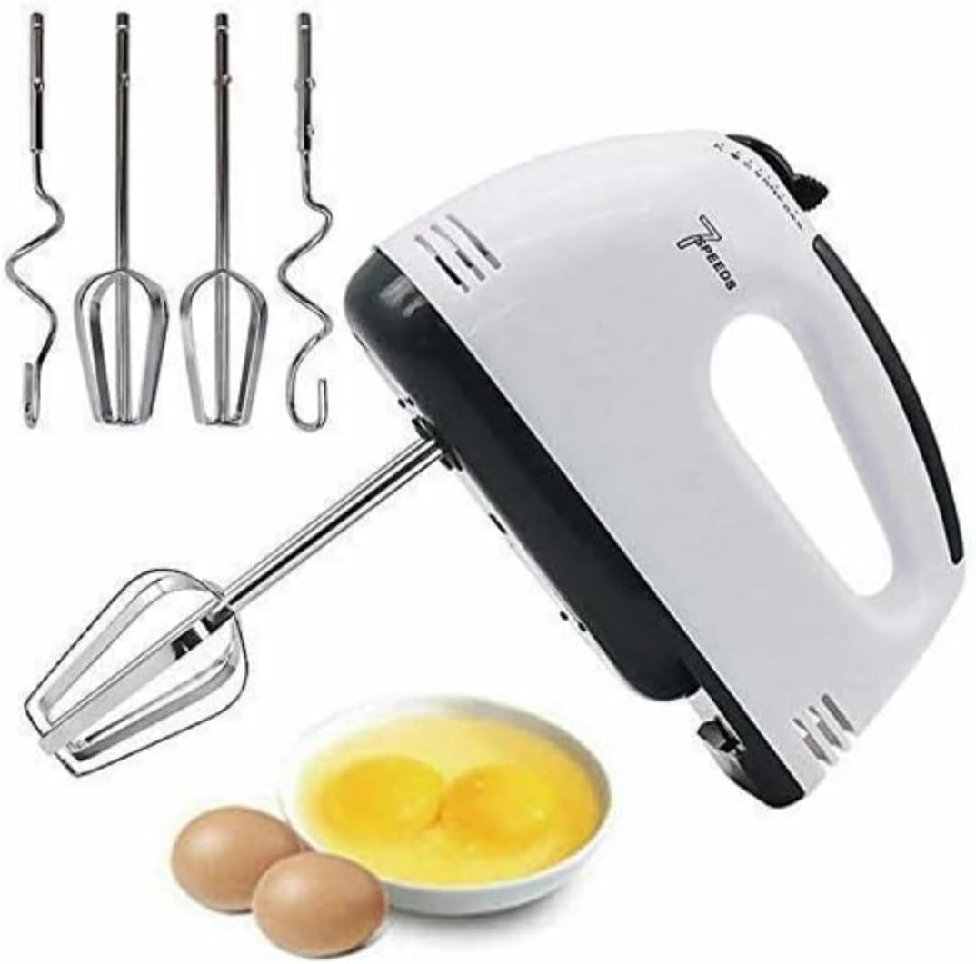 Electric Hand Mixer with 7 Speed Control | Portable Kitchen Beater Mixer with Dough Hooks & Whisk Attachments | Lightweight Hand Blender for Baking, Cake, Egg & Cream Mixing