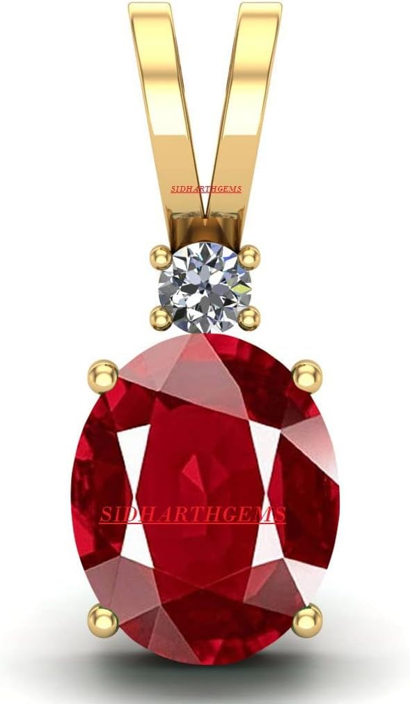SIDHARTH GEMS Certified 15.25 Ratti A+ Quality Natural Ruby Manik Ashtadhatu Gold Plated Pendant/Locket Gemstone by Lab Certified(Top A+) Quality