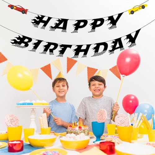 Image of Race Car Birthday Banner, 6.3 x 4.7 inches, Party Decorations for Boys, Baby Shower, Christmas, Colorful