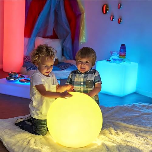 Image of 16 In Cordless LED Glowing Ball Light, LED Globe Orb Night Light w /Remote,16RGB Color Changing Waterproof Light Up Ball Rechargeable Indoor /Outdoor Mood Lamp for Nursery Garden Patio Party Bar Decor.
