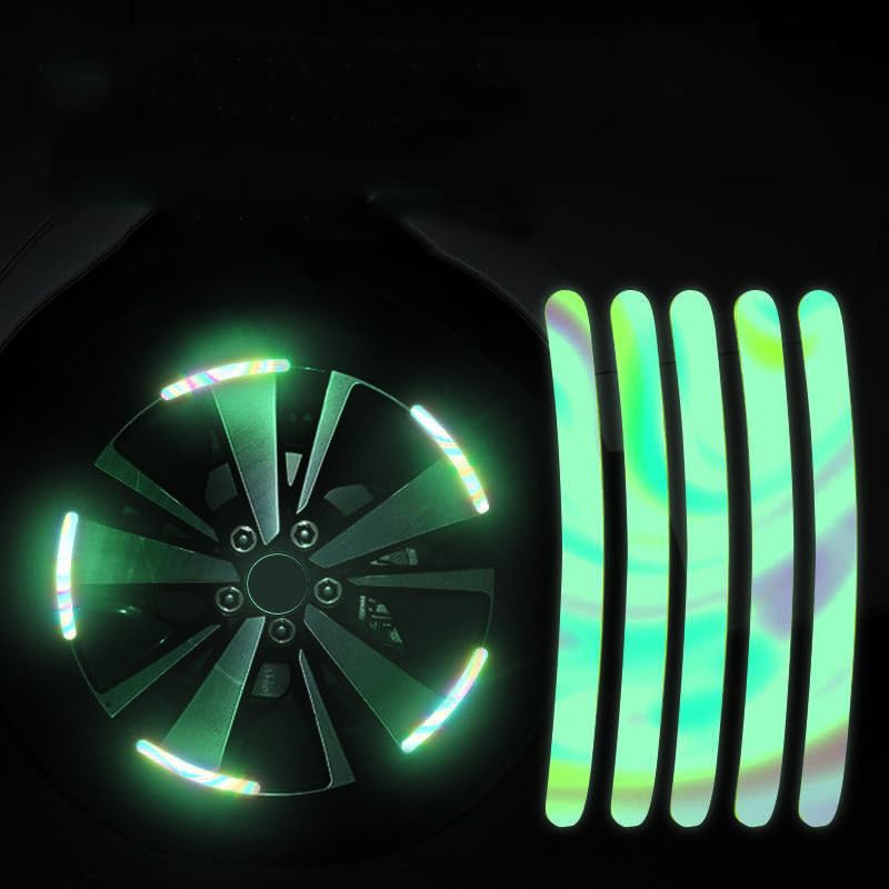 Image of 20PCS Car Wheel Hub Dazzle Color Strong Reflective Stickers for Cars Night Safety Warning Reflective Stripe Decal Auto Motorcycle Wheels Rim Cycling Bicycle Truck Car Stickers (Dazzle Color)