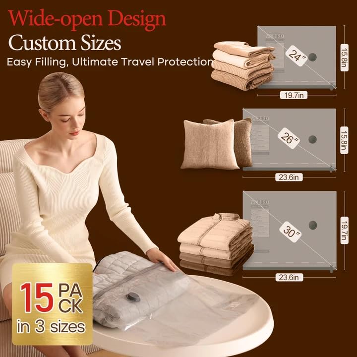 Vacbird 15 Pack Vacuum Bags with Pump