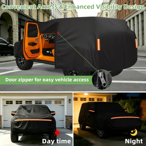 Image of Car Cover for Jeep Wrangler 2-Door 1987-2025 JK JL YJ TJ Sahara,All-Weather Heavy Duty Jeep 2dr Car Cover,Outdoor Full Exterior Cover for Dust, Rain, Snow & UV Protection, with Door Access Zipper