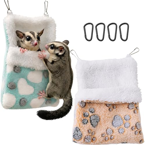 Sugar Glider Sleeping Pouch Cage Accessories 2pcs Hanging Warm Comfortable Sleeping Pouch Bag Sugar Glider Hideout Habitat Decoration Cozy Cage Accessories Nest Bed For Small Animals (Bed)