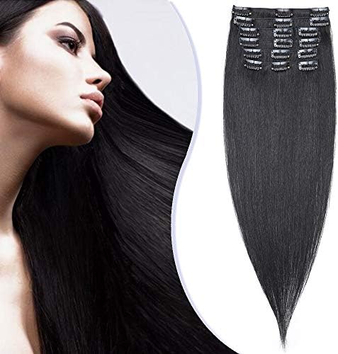 Clip in Hair Extension Human Hair 8 Pcs Full Head - 100% Real Remy Hair Straight Standard Weft (13"-80g, #2 Dark Brown)