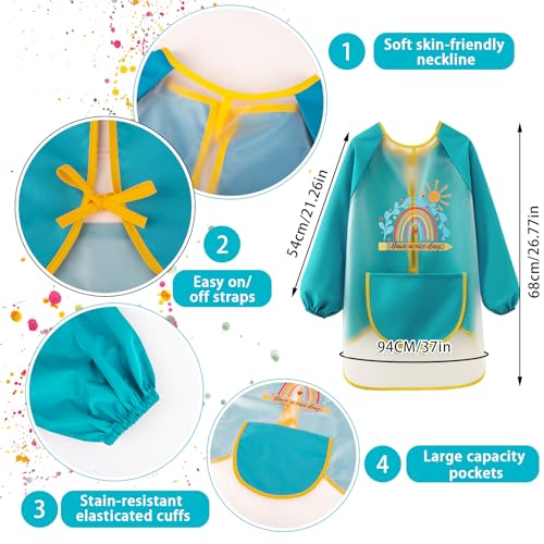 Tutukyle Malschürze Kinder- Wasserdicht Malkittel Schule 1.Klasse, Malschürze Kinder Schule ab 6 Jahre, Kinderschürze mit Taschen, Malerkittel Bastelschürze Tuschkittel für Basteln Malen Kochen