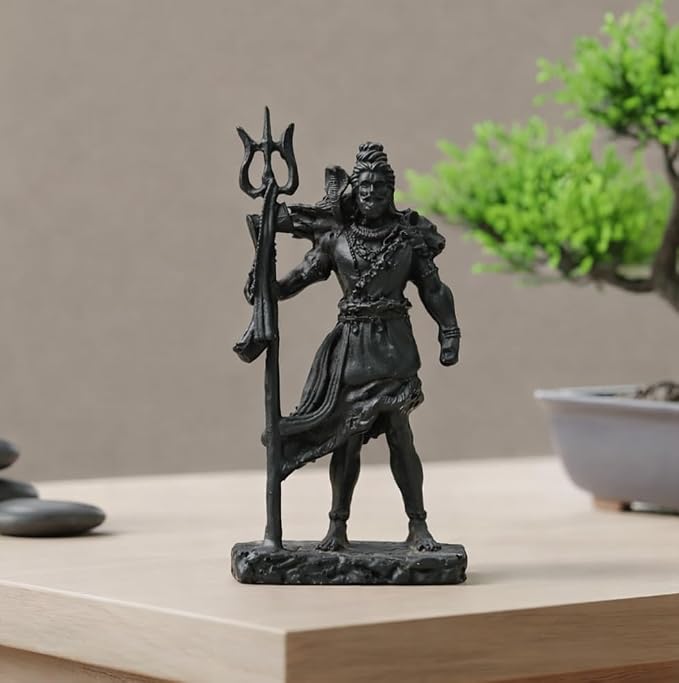 Lord Shiva Standing Idol (11.5 cm) – Dark Black Resin Murti for Car Dashboard, Home & Office Décor, Spiritual Showpiece & Good Luck Gift