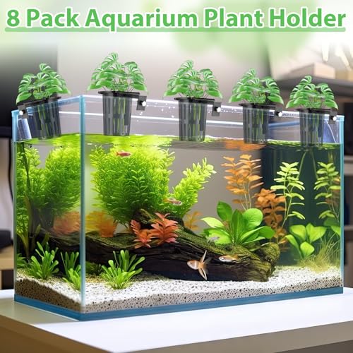 Image of Baderke 8 Pack Aquarium Plant Holder Hanging Aquarium Planter Cup with Extension Hooks for Fish Tank Aquatic Plants Decorations