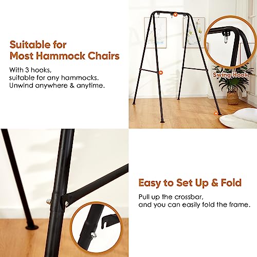 SELFLA Faltbarer Hängesessel Gestell, Tragbar für Indoor/Outdoor, Robust und Einfach zu Montieren (Hängesessel Nicht im Lieferumfang Enthalten) - Schwarz