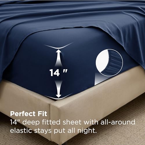 Image of Bedsure 7 Pieces Queen Comforter Set Premium Series, Hotel Luxury Soft Bed in a Bag, Goose Down Alternative, Safe for Sensitive Skin Bedding Comforter All Season Medium Warmth, Navy Blue Queen Size