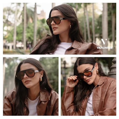 VANLINKER Polarized Retro Oversized Aviator Sunglasses Womens Mens Trendy 70s Vintage Sun Glasses VL98102