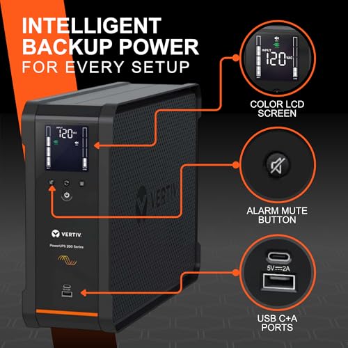 Image of Vertiv PowerUPS 200 Premium Line Interactive Series PSA6S-1500LVT, 1440VA /915W, Automatic Voltage Regulation, Pure Sinewave, Battery Backup, Superior Power Protection, 10 NEMA Outlets