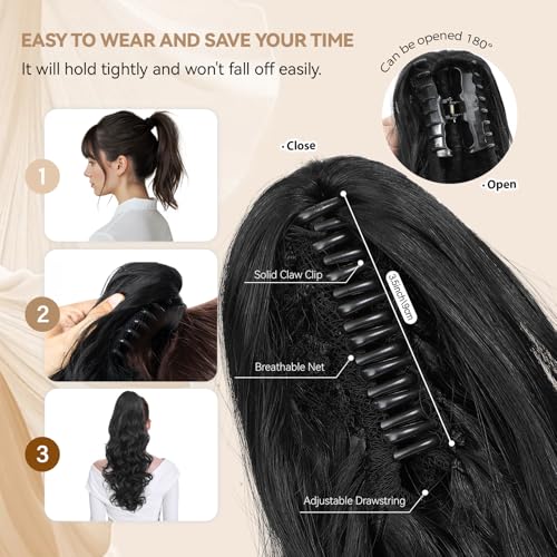 Image of 24 inch Ponytail Extension, Long Curly Wavy Claw Clip and Natural-Looking Synthetic Hairpiece, Voluminous Pony TailHair Extensions for Women Daily Wear. (Medium Blonde With Beige Highlight, 24Inch)