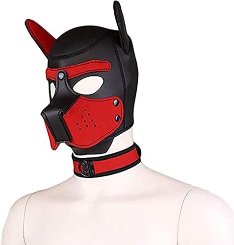 Miniatura 5 de Máscara de neopreno de cara completa para perro con cuello, disfraz novedoso para cachorros, capucha de neopreno para adultos (rojo)