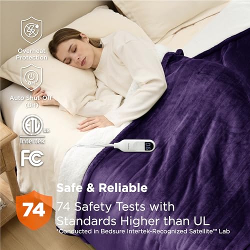 Image of Bedsure Electric Blanket Full Size with Preheat Function - Soft Flannel Heated Blanket Full, Fast Heating with 6 Time Settings (Up to 10H) & 6 Heat Settings, Gifts for Grandma (72x84 inches, Purple)