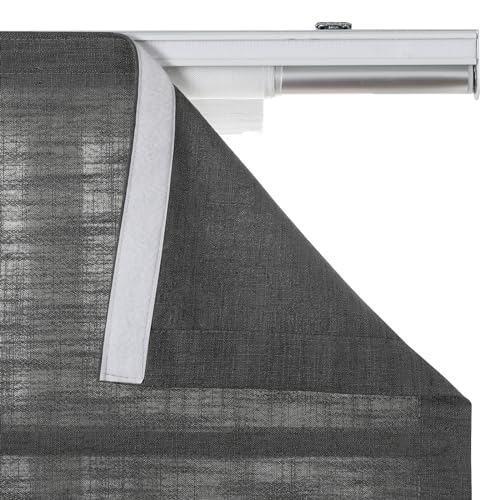 Image of TWOPAGES Liz No Drill Cordless Roman Shades Linen Textured Roman Blinds for Windows, Custom Made Room Darkening Blackout Roman Window Shades, Hardware Included, Carbon Grey, 1 Piece