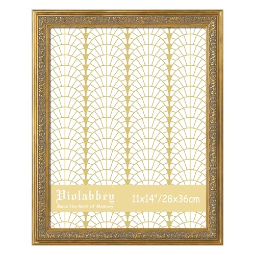 Image of VIOLABBEY 11x14 Picture Frame Gold, Vintage Photo Frames Ornate without Mat for Tabletop or Wall Hanging