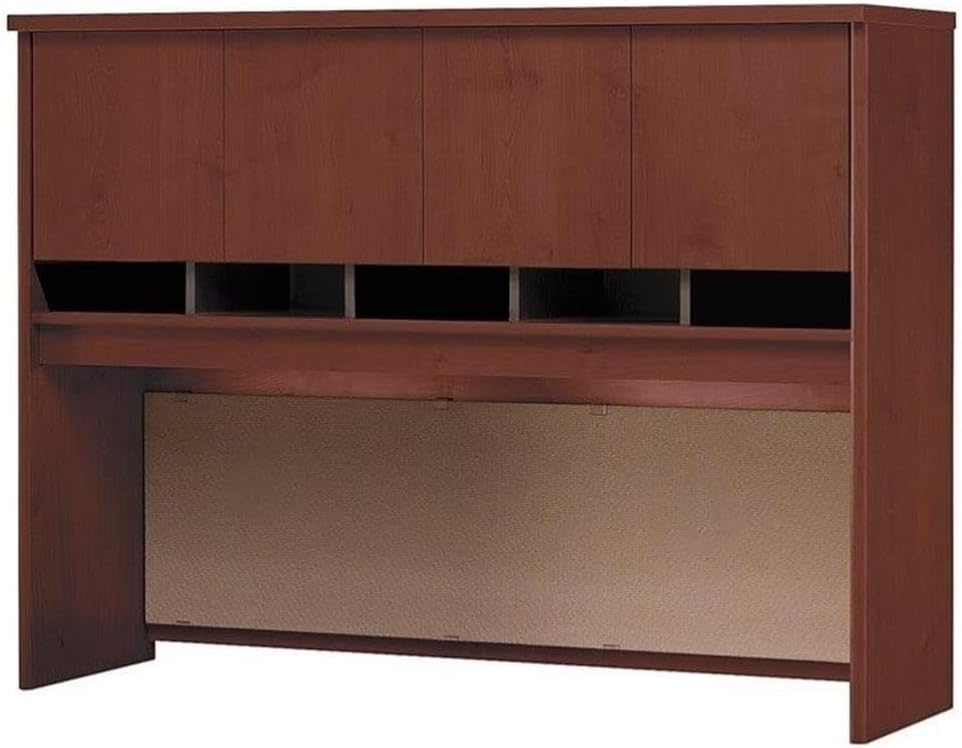 Pemberly Row 60W Engineered Wood Office Hutch, Hansen Cherry Finish, Soft-Close Doors, Cable Management, Durable Laminate, Scratch-Resistant, Fully Finished Back Panel, Professional Workspace Storage