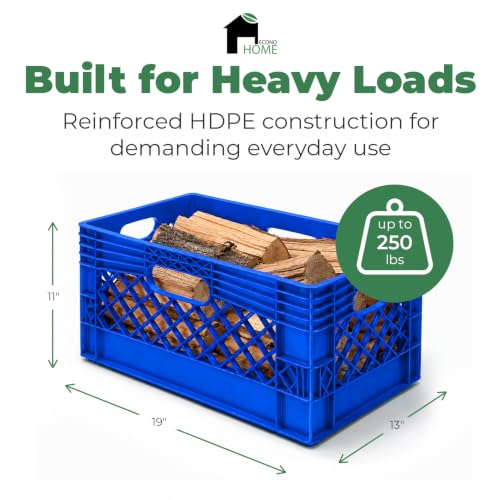 EconoHome Milk Crate - Stackable Storage Crate with Built-In Handles - Heavy Duty Plastic Material - Ventilated Organizer Bin for Garage, Pantry, Classroom, Office & Moving - Blue, 19x13x11, 8-Pack - Image 2