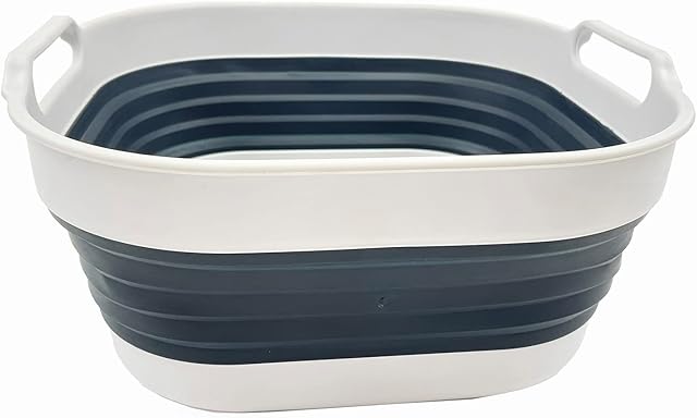 SAMMART 10L Collapsible Plastic Dishpan - Foldable Washing Basin - Portable Dish Washing Tub - Space Saving Kitchen Storage Tray (Grey/Slate Grey)