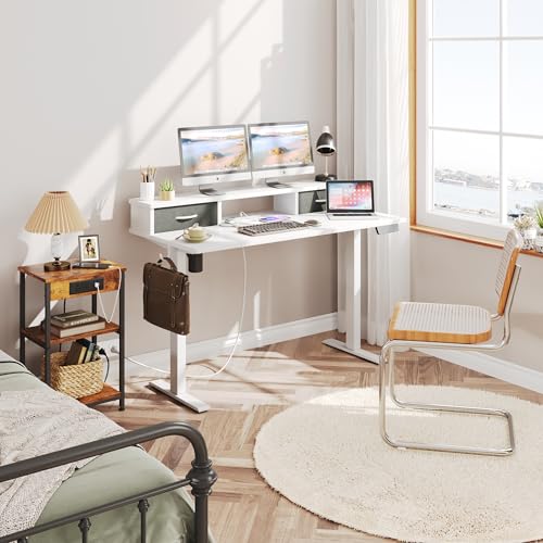 MZPVK Standing Desk 47 x 24 inch,Height Electric Adjustable Computer Desk with 2 Drawers,Stand Up Gaming Desk with Power Outlets & Storage Hook Console,Sit Stand Desk,Office Desk(White) - Image 3