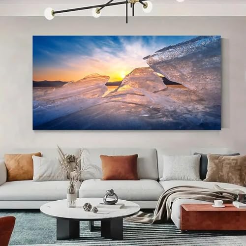 Impression sur toile paysage de glace islandais 60x120cm avec cadre déco salon