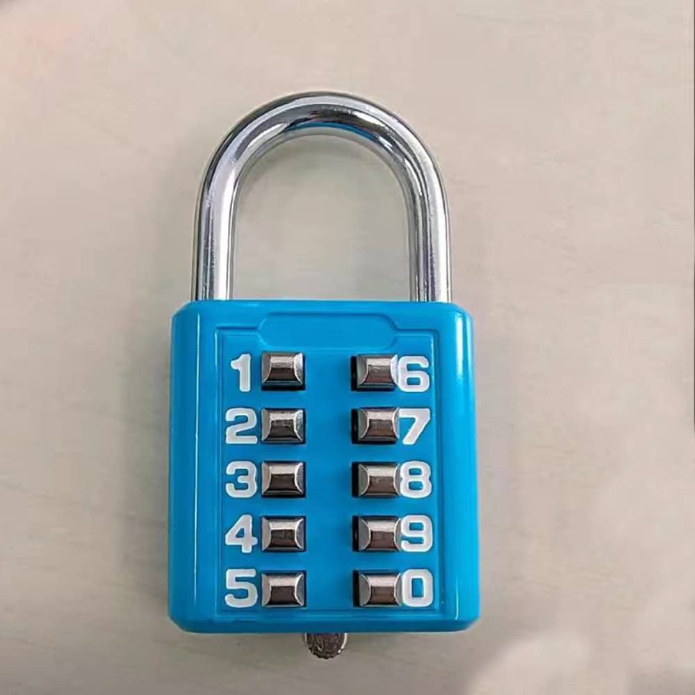 Lucchetto in acciaio inox con combinazione a 10 cifre, con bottone, lucchetto a bottone, senza chiave + per palestra, spogliatoio, ripostiglio, serratura antifurto (blu)