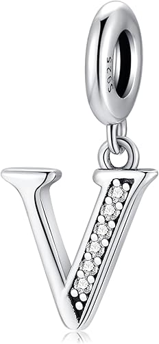 Pendentif Lettre V en Argent fin 925 et Oxyde de Zircon,Initial Charme Convient 