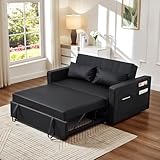 N NOORDENIYA 55'' Leather Sofa Bed, Pull Out Sleeper Sofa Couch Bed, Loveseat Sleeper, Futon Sofa Couch with Side Pocket, Convertible Sofa Bed for Living Room, Apartment, Bedroom, RV, Black