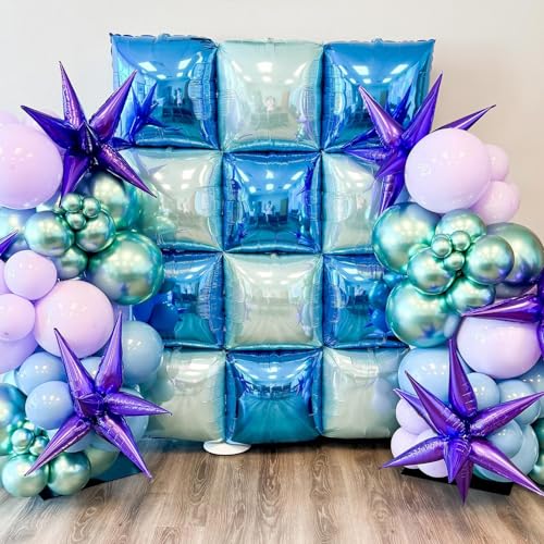 Image of Metallic Navy Blue and Pearl Blue Double Sided Square Foil Balloons Wall,19 Inches Blue Chrome Foil Balloons Tunnel Arch Kit for Bachelorette,Anniversary,Wedding,Birthday Party Background Decoration