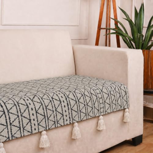 Image of STITCHNEST 'Nomad Weave Collection' 1 Seater Sofa Cover|Elegant Jacquard Fabric, Decorative Tassels, Washable & Durable for Modern Living32