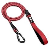 Ridge Ramblers Premium Red Rope Dog Leash. Great for Adventures or Every Day Use, Includes Dog Rope