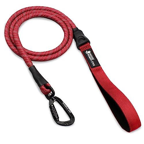 Ridge Ramblers Premium Red Rope Dog Leash. Great For Adventures Or Every Day Use, Includes Dog Rope Leash, Locking Aviation Aluminum Carabiner, Reflective Stitching, And Comfort Handle. #TOP3