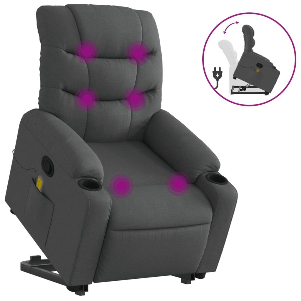 Sedia da massaggio reclinabile in piedi in tessuto grigio scuro poltrona reclinabile ascensore elettrico per maggiore comfort e facilità d'uso
