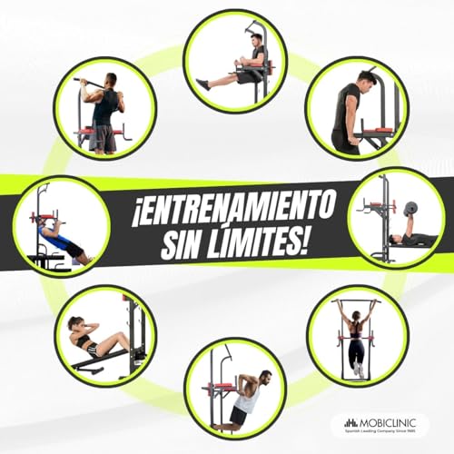 Mobiclinic® Fitness, Estación de musculación, 9 en 1, Plegable, Domifit, Ajustable 7 Alturas, Barra dominadas, Banco reclinable, Soporte para Barras, Multifunción, Antideslizante, Acolchada - Image 6