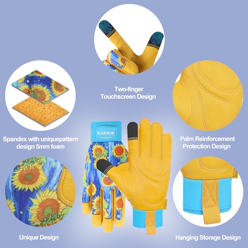 Image of Leather-Gardening-Gloves for Women - Thorn-Proof Work-Gloves with Touch Screen for Weeding, Digging, Planting,Pruning Yard garden Gloves -Medium
