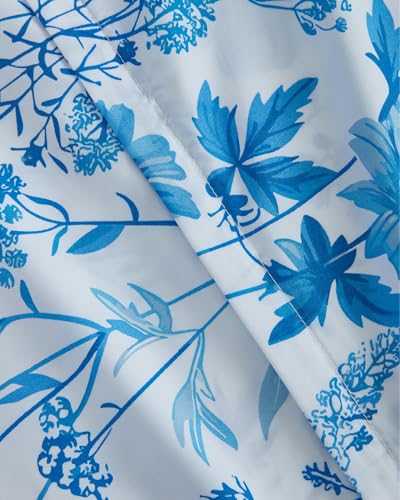 Image of Duvet Cover King Size Set - Extra Soft Floral Duvet Cover 104 x 90 with 2 Pillow Shams - Comfy, Breathable Bedding Set - Hotel Luxury & Fade Free w / Zipper Closures & Ties - Blue Dainty Floral