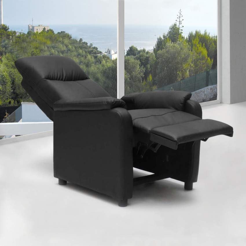 Produce Shop Poltrona Relax Reclinabile con Poggiapiedi in Similpelle Giulia - Nero