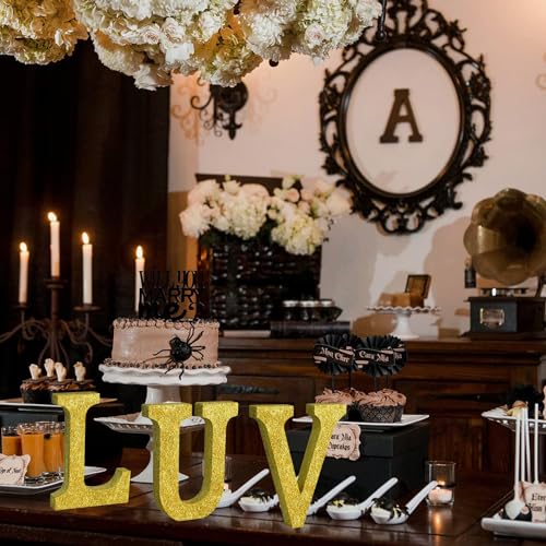 Image of TONIFUL 8 Inch Gold Glitter Letter U Table Centerpiece A-Z Gold Birthday Party Decorations,Gold Alphabet U for Birthday,Chrismas,Graduation,Bridal Shower,Wedding,Anniversary Party Supplies