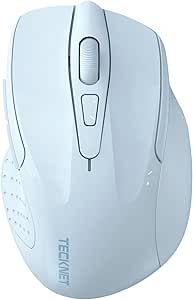 TECKNET Wireless Mouse (2.4G & BT5.0/3.0) Silent 4800 DPI Computer USB A & Bluetooth Mouse 6 Buttons, Wide Compatibility - Lightblue