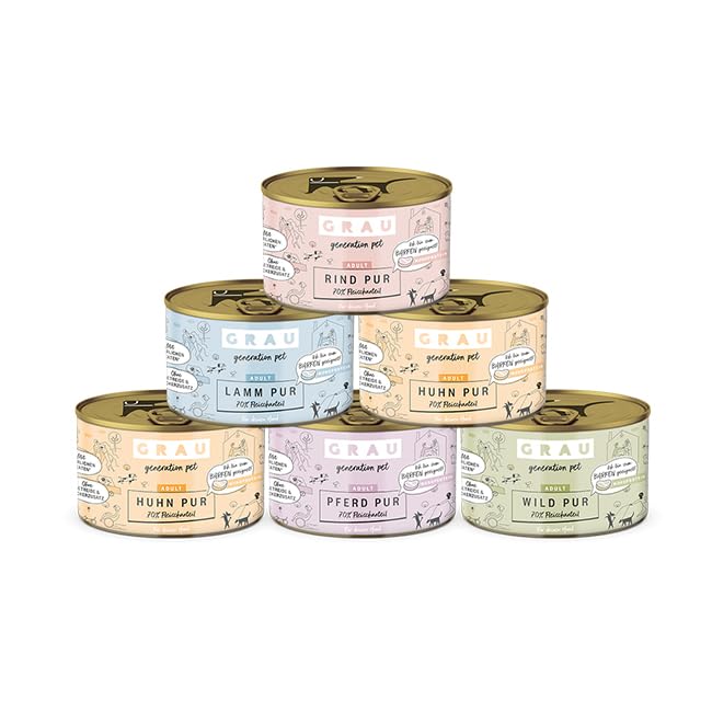 GRAU – das Original – Nassfutter für Hunde - Mischtray Hund Pur Generation Pet, 6er Pack (6 x 200 g), Mix aus Allen Pur-Sorten