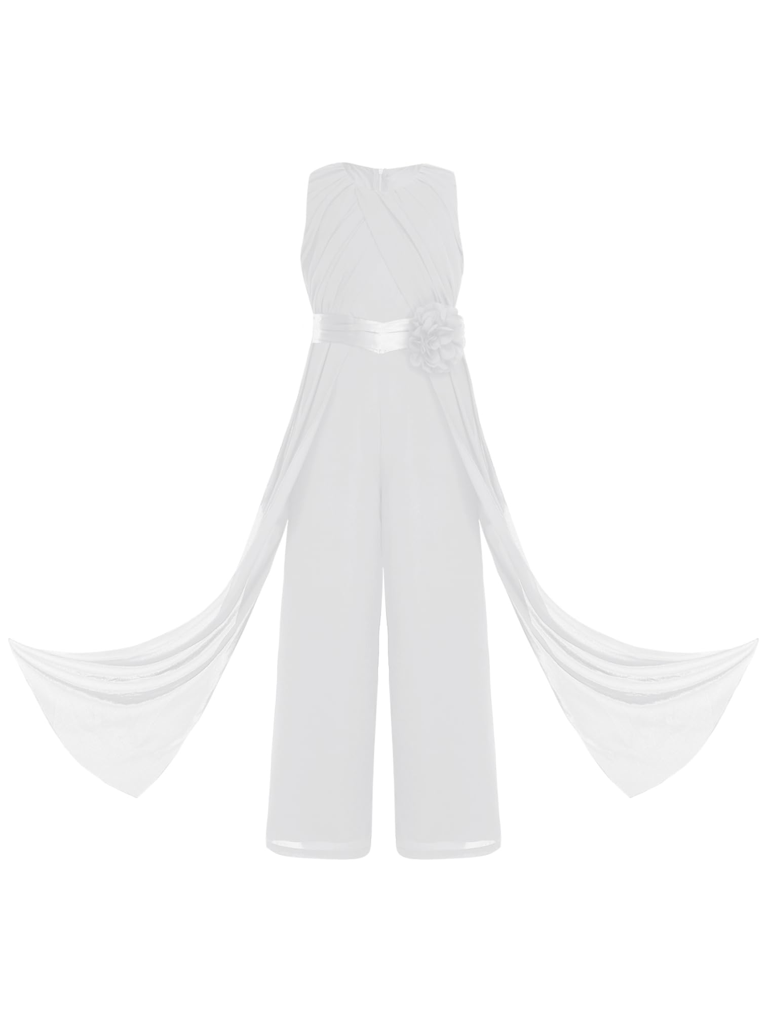 ranrann Tuta da Festa per Bambina in Chiffon Jumpsuit Senza Maniche con Fiori e Cintura Abito Elegante in Tinta Unita per Matrimonio Cerimonia Banchetto Party