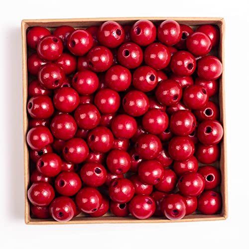 Decoendiy 100 Pieces Wood Beads for Crafts 16mm Colored Round Wooden Beads Natural Farmhouse Polished Spacer Loose Beads Wood Ball for Home Decor Jewelry Making DIY Crafting (Dark Red)