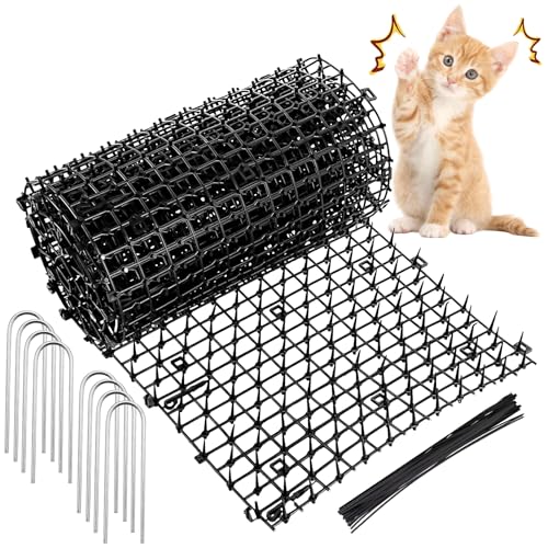 OBYCPIN Dornengitter Gegen Katzen 30cm x 200cm mit 8 U-Heringen & 10 Kabelbindern Katzenabwehrmatte für Garten & Balkon Katzenschreck und Mardermatte als Tierabwehr für Beete Auto Zaun und Möbel