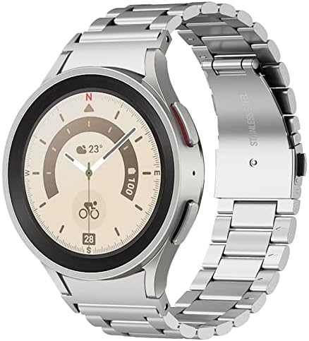 SUNDAREE Compatible with Galaxy Watch 4/5 Strap,Black No Gap Stainless Steel Metal Replacement Bracelet Watch Band for Samsung Galaxy Watch 5 4 40mm 44mm/Watch 4 Classic 42mm 46mm/Watch 5 Pro 45mm