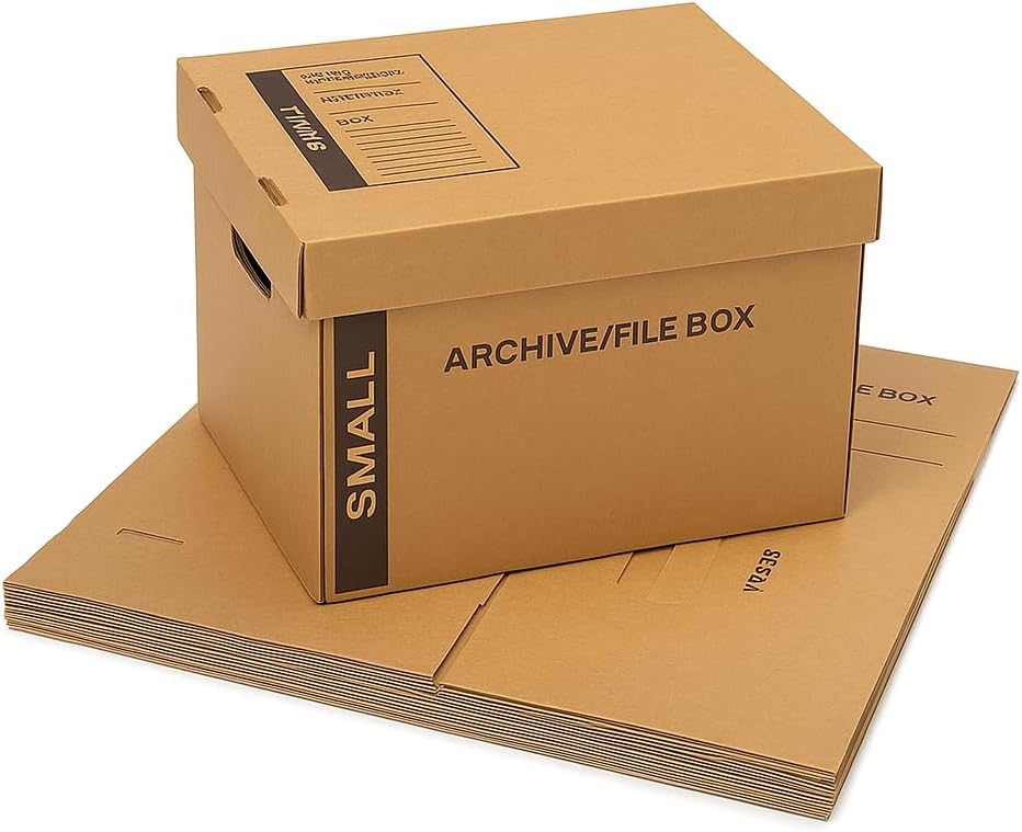 supplyhut 6 - Pack 15x12x10 Small Standard File Storage Moving Box with Lid Letter Handles