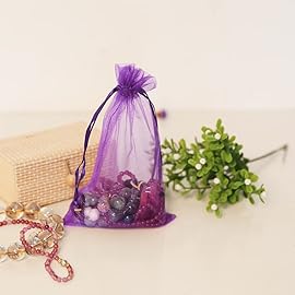 HRX Package 100pcs Organza Bags, 4 x 6 inches Christmas Wedding Favors Gift Drawstring Bags Jewelry Pouches Candy Pouches(Purple)