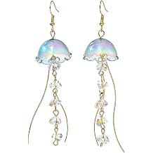 Jellyfish Drop Earrings for Women Gold Long Chain Tassel Earrings Blue Pink Ocean Beach Earrings Unique Earrings Whimsical jewelry