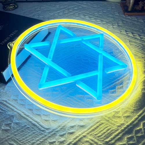Image of Attivolife Jewish Star Neon Sign, Star of David Hanukkah Decoration for Wall, Chanukah LED Lamp USB Power, Family Guardian Birthday Gifts for Women, Housewarming Gifts